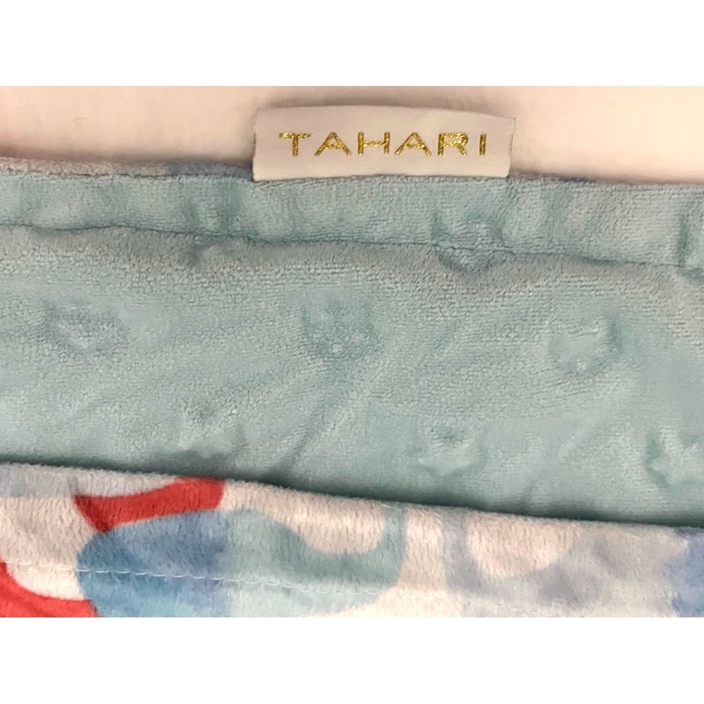 Tahari Whale Baby Blanket Raised Stars Blue Pink White Security Lovey 30x40 htf - Picture 3 of 4